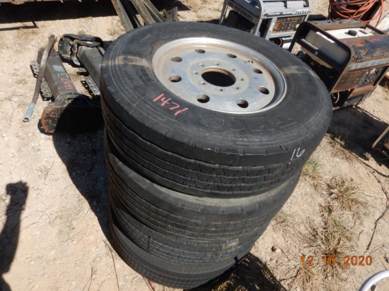 (4) LOT OF 17.5 TRAILER TIRES ON ALUMINIUM WHEELS