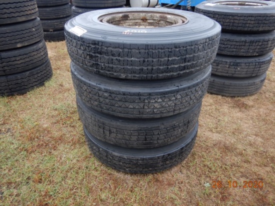 (4) 11R24.5 TIRES  ON DAYTON RIMS