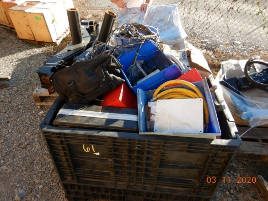 BOX WITH TOOLBOXES, TOOLS, CABLES AND MISC.