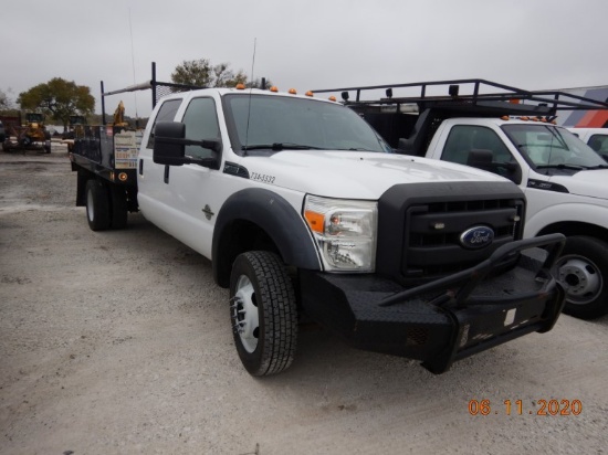 2015 FORD F-550 XL FLATBED TRUCK, 139,017+ mi  CREW CAB, 4 X 4, 6.7L POWERS