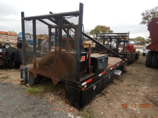 STEEL FLATBED,  15', WITH GIN POLES, TAIL ROLLER, RUFNEK WINCH