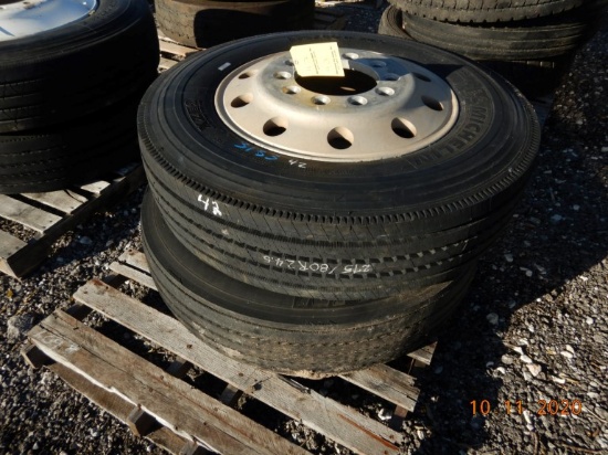 (2) ASSORTED TRUCK TIRES ON ALUMINUM RIMS