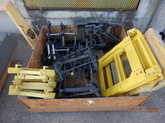 BOX WITH CARRIER LADDERS, TRAILER HITCHES, DOLLY UNLOADERS,  & MISCELLANEOU