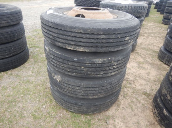 (4) ORIGINAL 11R22.5 TIRES  ON BUDDS