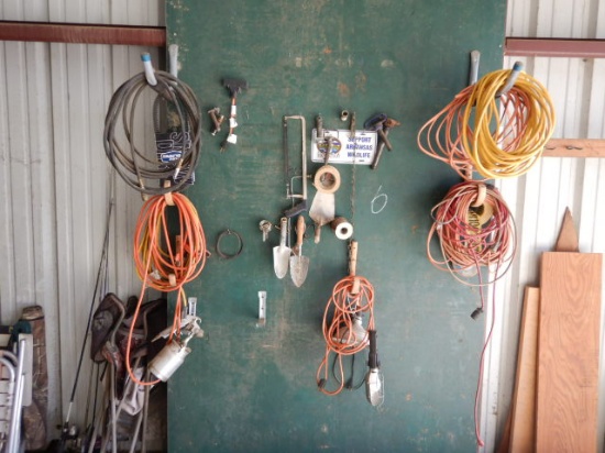 MISC LOT OF,  EVERYTHING ON BOARD INCLUDING LIGHTS, EXT CORDS, TROWELS, PUL