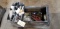BOX WITH TOOLS, NUTS, BOLTS,  AND MISCELLANEOUS PARTS