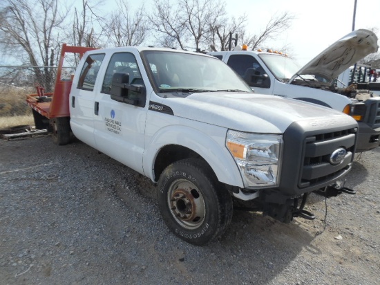 2012 FORD F350 2WD CREWCAB FLATBED PICKUP TRUCK, 6.2L GAS, A/T, A/C, P/S, N