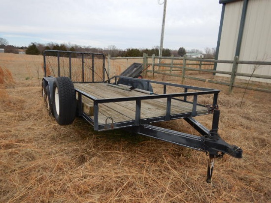 UTILITY TRAILER,  TANDEM AXLE, SINGLE WHEEL, SPRING RIDE, FOLD UP REAR RAMP