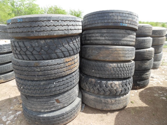 (30) LOT OF ASSORTED 11R22.5" TIRES/WHEELS