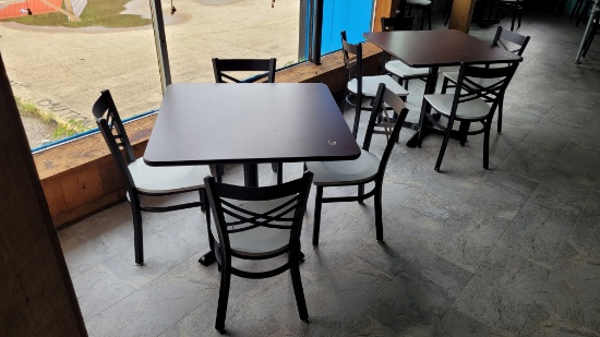 (4) 4 Top Medium Tables and (16) Chairs