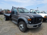 2008 FORD F450 FLATBED TRUCK, 134K+ MI,  POWERSTROKE DIESEL, AUTOMATIC, PS,