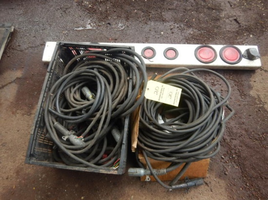 LOT OF TRUCK ELECTRICAL PLUGS, CORDS AND LIGHT BAR