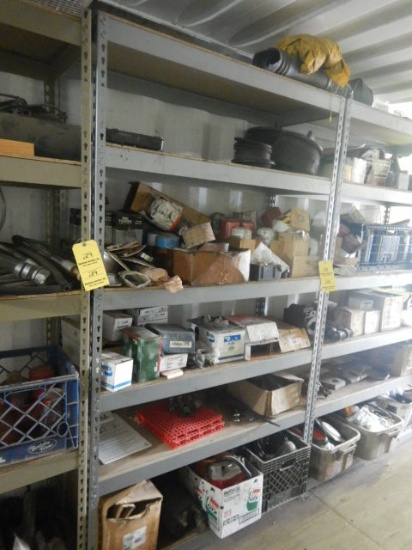 (1) SECTION OF METAL SHELVING WITH AIR BAGS AND TRUCK PARTS