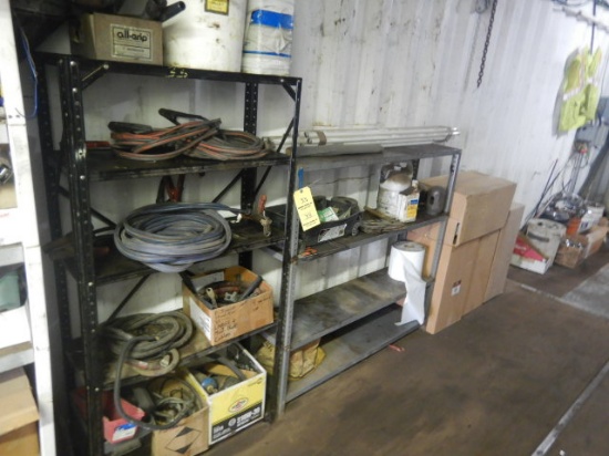 (2) METAL SHELVES WITH FUNNEL, FILTERS AND MISC.