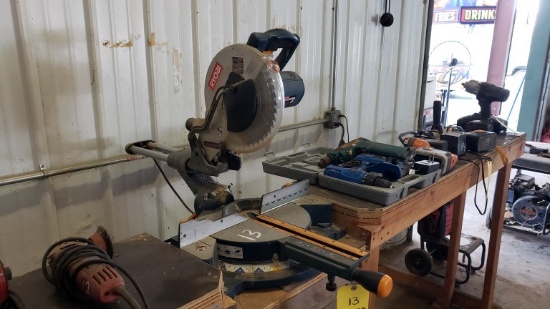 RYOBI MITRE SAW,  WITH TABLE