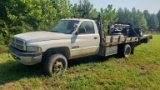 2001 DODGE RAM 3500 FLATBED TRUCK, 59,077 MILES SHOWING ON METER  4X4, CUMM