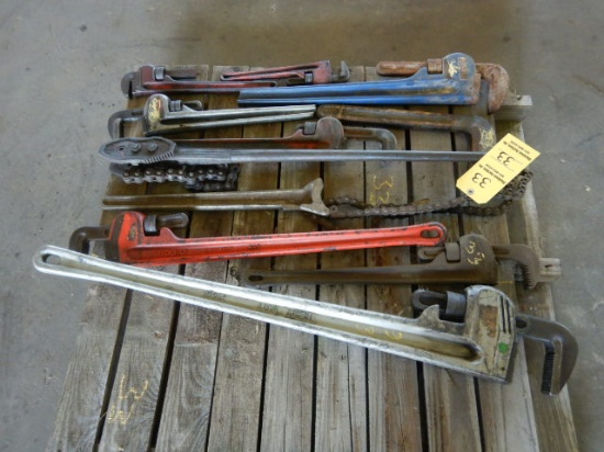 PALLET WITH MISC. PIPE WRENCHES