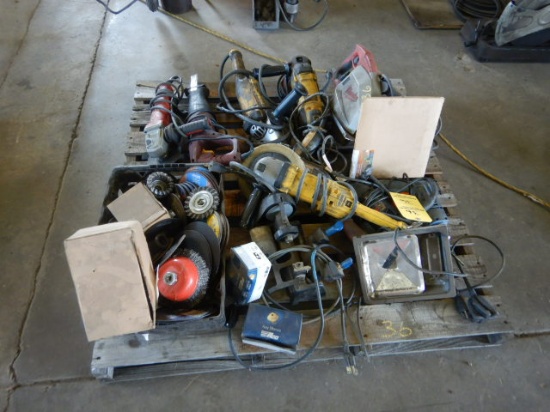 PALLET WITH ANGLE GRINDERS, METAL CUTTING SAW, SAWZ-ALL & MISC.