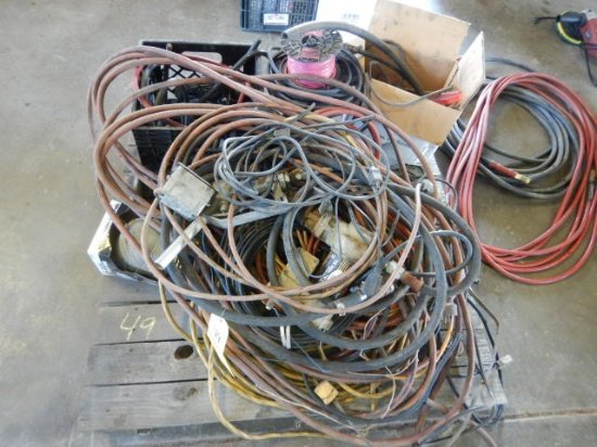 PALLET WITH EXTENSION CORDS, WIRE, FUEL HOSE & MISC