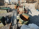 LOT OF ROOFING TOOLS,  PRODUCTS, (57) CANS OF ROOF CEMENT, (2) MOP CARTS, (