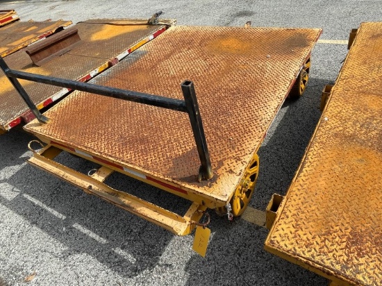 (1) 7'x6' Platform Track cart, Steel Deck, Tool Box, Stamped Wheels, Tow Ey