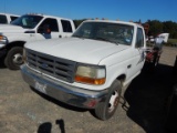 1996 FORD F-350 FLATBED TRUCK,  V8 GAS, AUTOMATIC, DUAL TIRE REAR AXLE, 12'
