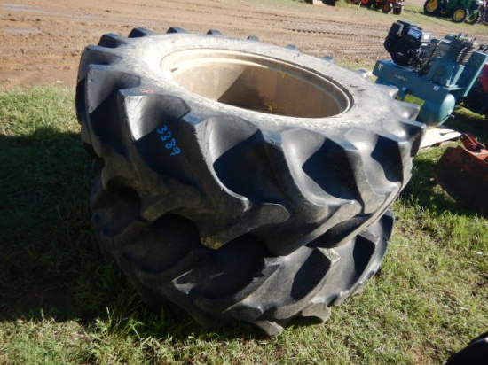 (2) 20.8 X 38 TRACTOR TIRES  ON 9-HOLE RIMS