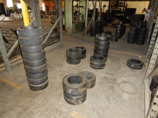 LOT OF SOLID TIRES,  15 X 5 X 11, 16 X 7 X 10.5, 16-1/4 X 5 X 11-1/4, & MIS
