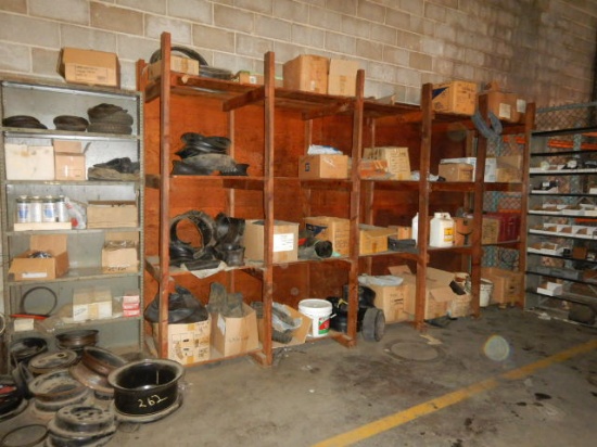 METAL SHELVES WITH CONTENTS, CONTENTS OF WOODEN SHELVES, RINGS, TUBES, LINE