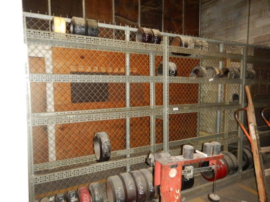 (3) SECTIONS OF METAL SHELVES WITH SOLID TIRES  (10 X  3 X 6, 16 X 6 X 105,