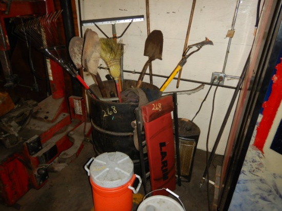 CREEPER, RAKES, SHOVELS, WATER JUGS,  & MISCELLANEOUS