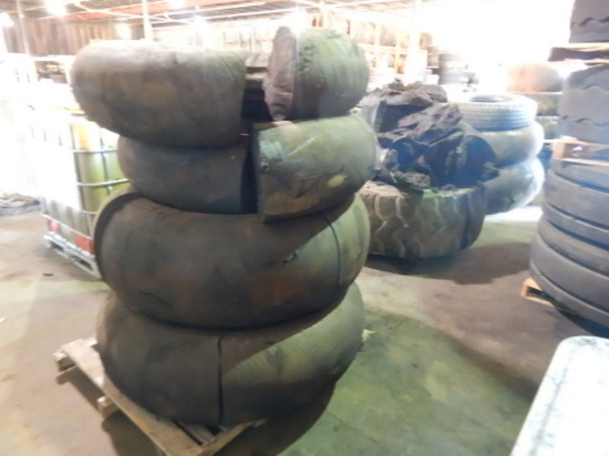 (5) PALLETS & (1) TOTE WITH FOAM FILL, FOAM FILLED TIRES, & FOAM CHUNKS