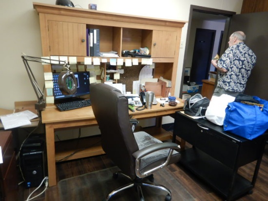 DESK, (4) FILE CABINETS, CHAIR,  & MISCELLANEOUS