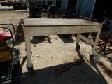 WORK TABLE,  ROLL AROUND, METAL BASE, WOODEN TOP