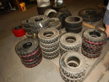 (2) PALLETS WITH SOLID TIRES  FOR FORKLIFTS (18 X 7 -8, 5.00 - 8, 15 X 4.5