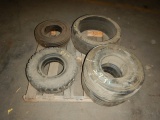 (5) SOLID TIRES  (22 X 8 X 16, 5.00 X 8 -3.75, & MISCELLANEOUS)