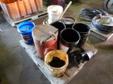 PALLET WITH TIRE & TUBE MOUNTING COMPOUND, HAND PUMP, BUCKETS, ABSORB ALL,