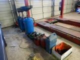 GAS CANS, OIL CANS, (3) WASTE OIL CATCHERS, GREASE PUMPS