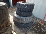 (!) 355/65-15/9.75 SOLID TIRE ON 8-LUG WHEEL, (1) 8.25X15 FOAM FILLED TIRE