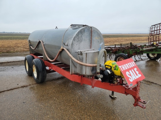 W & A 1000 GALLON WATER TRAILER  TANDEM AXLE, WITH BRIGGS AND STRATTON PUMP