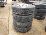 (4) ORIGINAL LOW PRO R22.5 TIRES ON  HUB PILOTS