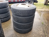 (4) ORIGINAL LOW PRO R24.5 LUG TIRES ON  HUB PILOTS