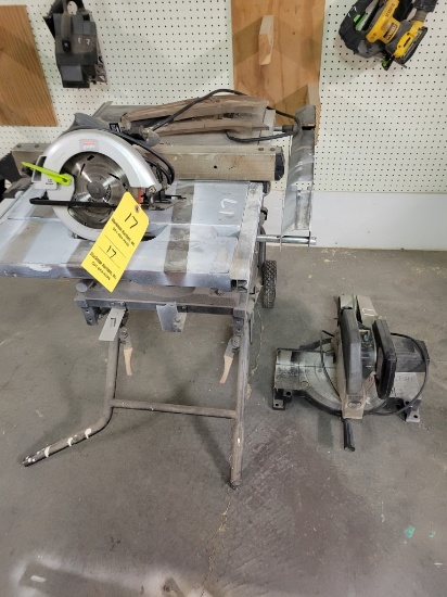 MITRE SAW, PORTER CABLE TABLE SAW, HAND SAWS, JIG SAWS,  AND MISCELLANEOUS