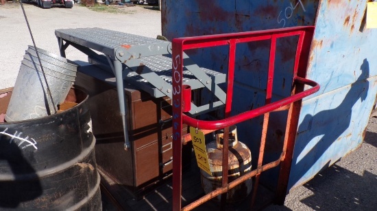 ROLL AROUND CART WITH PROPANE BOTTLE, FILE CABINET, AND STRAPS