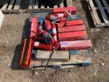 LOT OF ASSORTED FIRE EXTINGUISHERS & ROAD SIDE SAFTY TRIANGLES