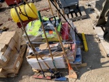 LOT OF ASSORTED HAND TOOLS & SAFTY COATS & MISC ITEMS