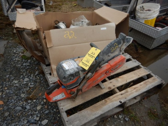 HUSQVARNA CONCRETE SAW AND LOT OF SAFETY EQUIPMENT