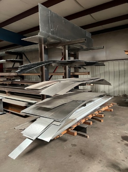 METAL RACK  WITH ALUMINUM, STAINLESS, GRATING, & MISCELLANEOUS