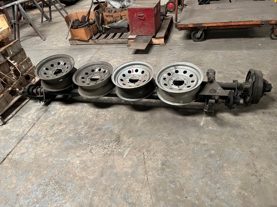 (4) WHEELS, (1) HITCH,  & (2) TRAILER AXLES