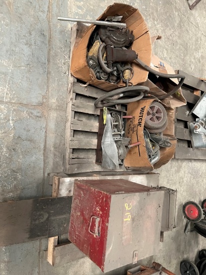 LOT WITH GRINDERS, FILTERS, ELECTRIC MOTOR, METAL BOX,  & MISCELLANEOUS